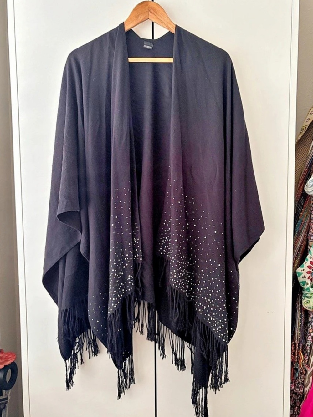 Black Embellished Fringe Wrap